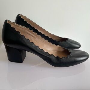 Chloe Lauren Scalloped Edge Black Leather High Heels